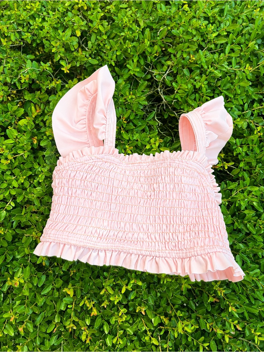 Ruffle Butts swim top ruffles pink and white stripe size 6